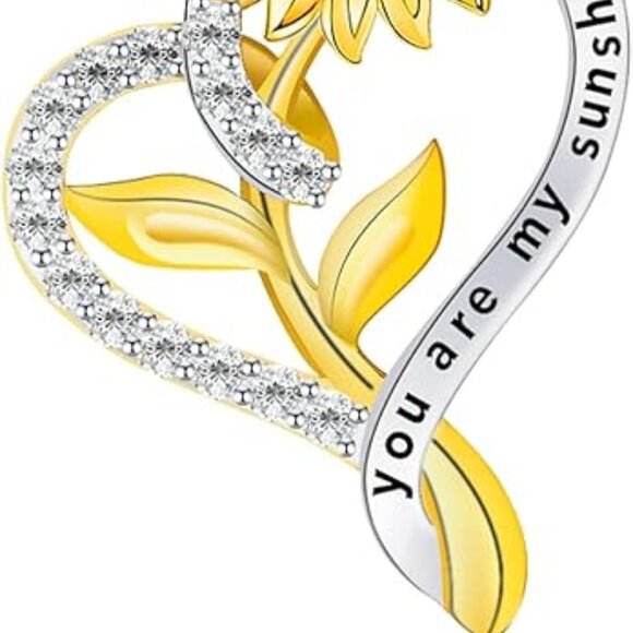 18K Gold Plated S925 Moissanite Heart Sunflower Pendant Necklace